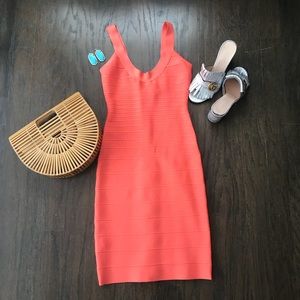 Gorgeous Herve Leger melon colored dress!
